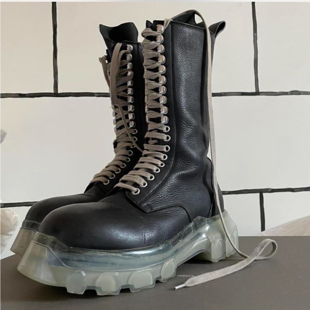 Sold - Rick Owens Bozo Tractor boots in black and transparent